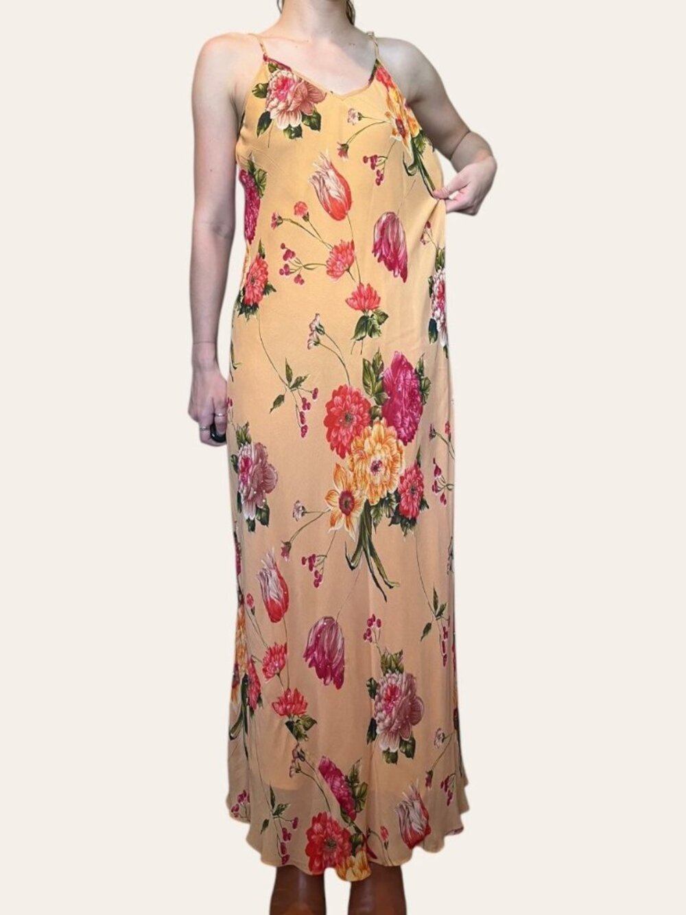 American Angel 90s/y2k style floral peach chiffon maxi dress - Small/Medium - Picture 4 of 8